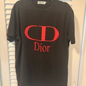 Dior Men's Tee with Red Logo on Black